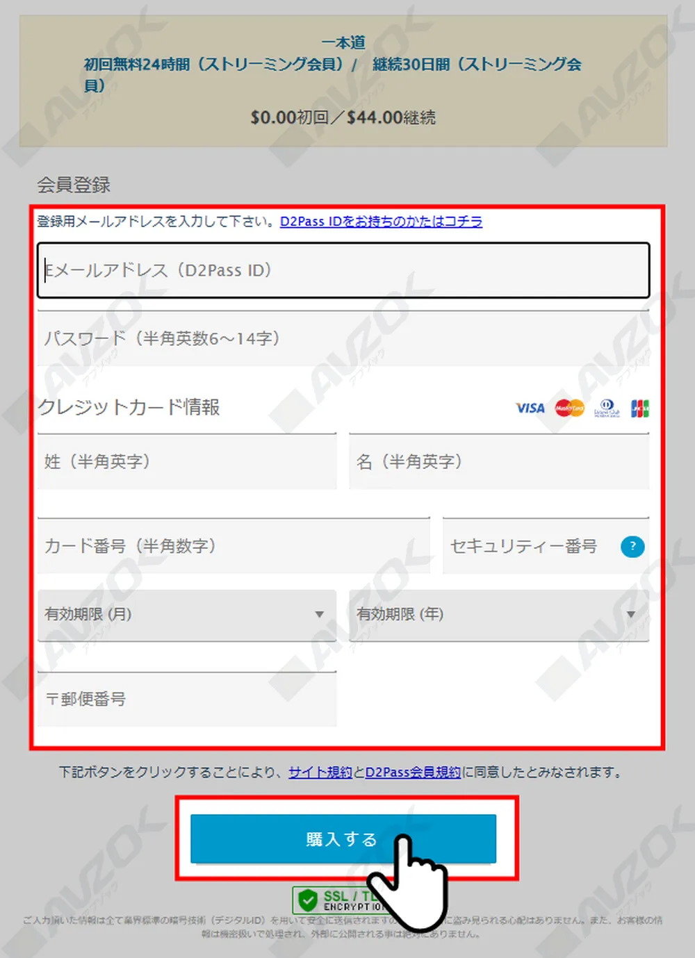 一本道無料プランの登録フォーム例